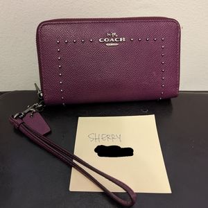 Coach Studded Double Zip Leather Wallet Wristlet
